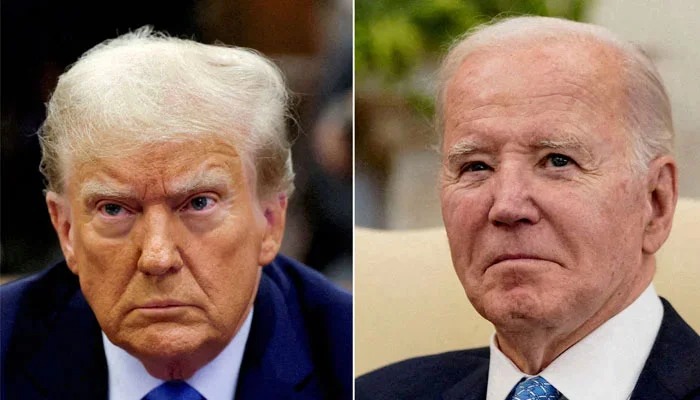 Combination picture showing former US president Donald Trump in New York City, November 6, 2023 and US President Joe Biden in the Oval Office at the White House in Washington, March 1, 2024. — Reuters