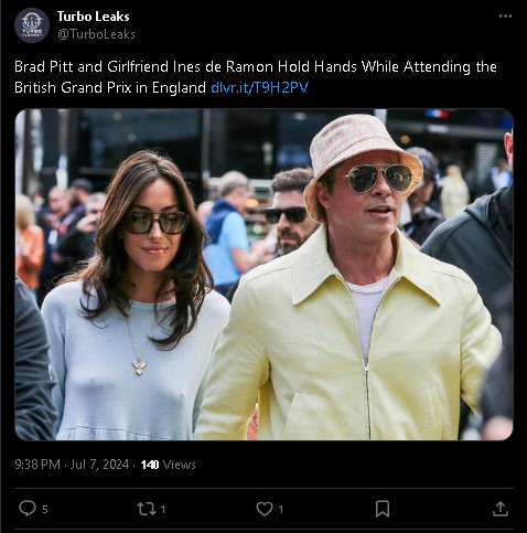 Brad Pitt and Ines de Ramon attended British Grand Prix at Silverstone