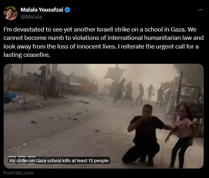 Malala devastated as Israel attacks yet another Gaza school