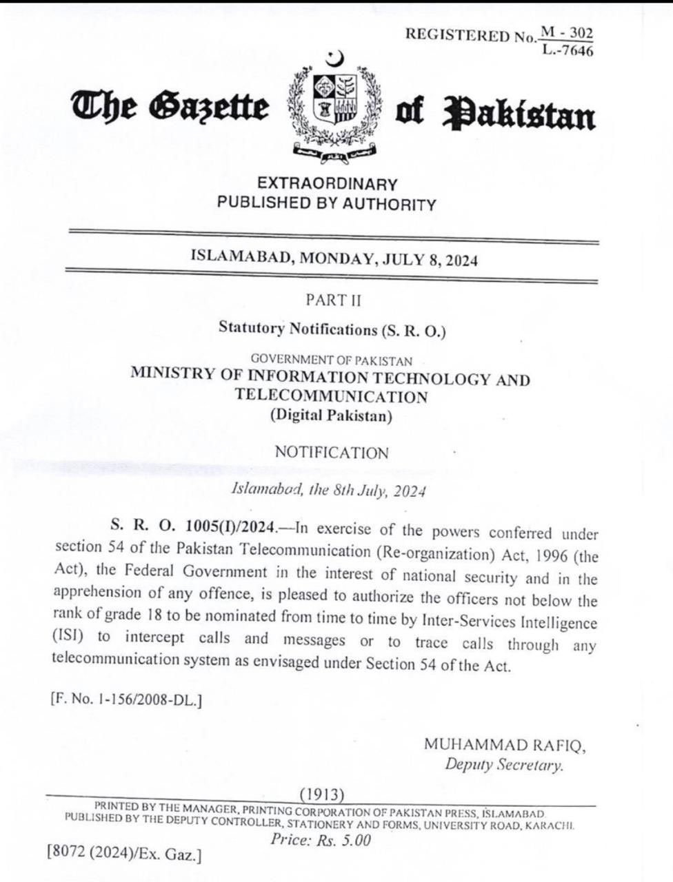 Notification issued by the Ministry of Information. — Reporter