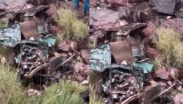 The combined image shows ruins of the passenger jeep after it tumbled down onto the bank of the Neelum River in Muzaffarabad, Azad Jammu and Kashmir (AJK). — Screengrab/Geo News