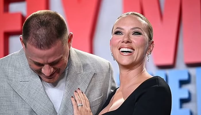 Scarlett Johansson cracks jokes with Channing Tatum at the premiere of their new film