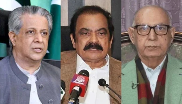 Federal Minister for Law and Justice Senator Azam Nazeer Tarar, PMs aide on political and public affairs Rana Sanaullah and PML-N Senator irfan Siddiqui seen in this image. — APP/File