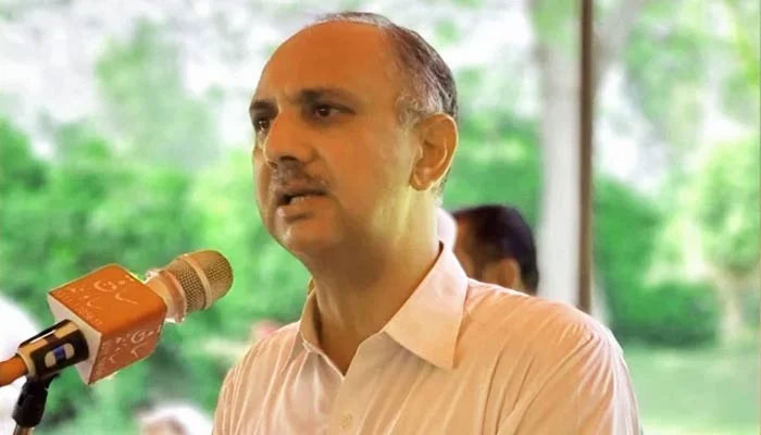 PTI Secretary-General and leader of the Opposition Omar Ayub Khan speaks during a gathering on May 6, 2023. — Facebook/Omar Ayub Khan