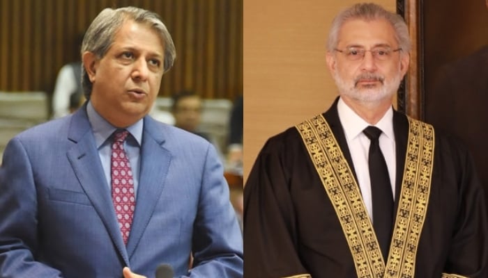 Law Minister Azam Nazeer Tarar (left) and Chief Justice of Pakistan (CJP) Qazi Faez Isa. — APP/SC/Files