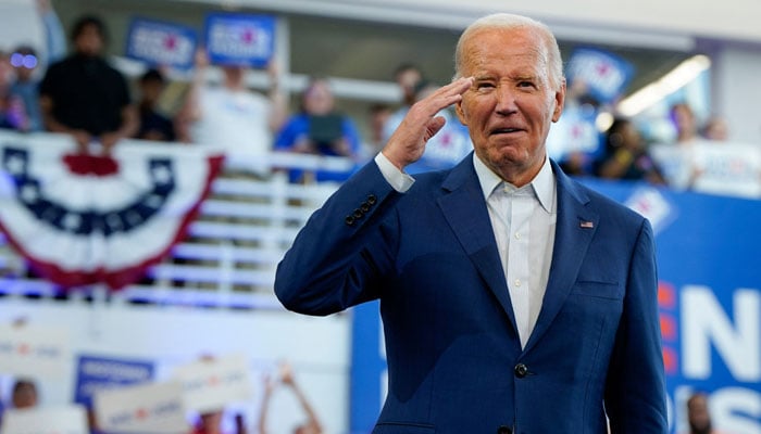 US President Joe Biden gestures as he attends a campaign event at Renaissance High School in Detroit, Michigan, US, July 12, 2024. — Reuters