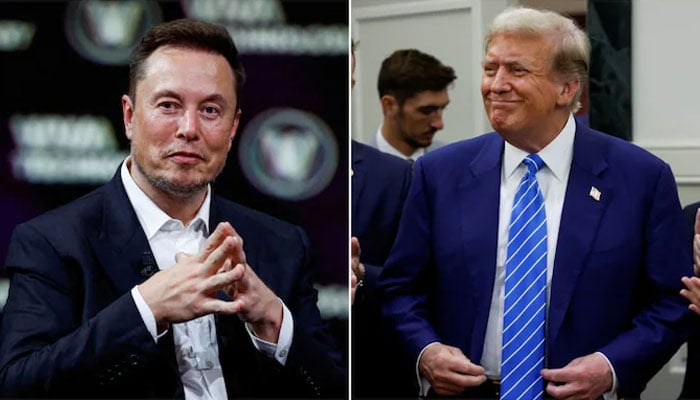 Tesla CEO Elon Musk and Republican candidate Donald Trump gesture during separate events. — Reuters/File