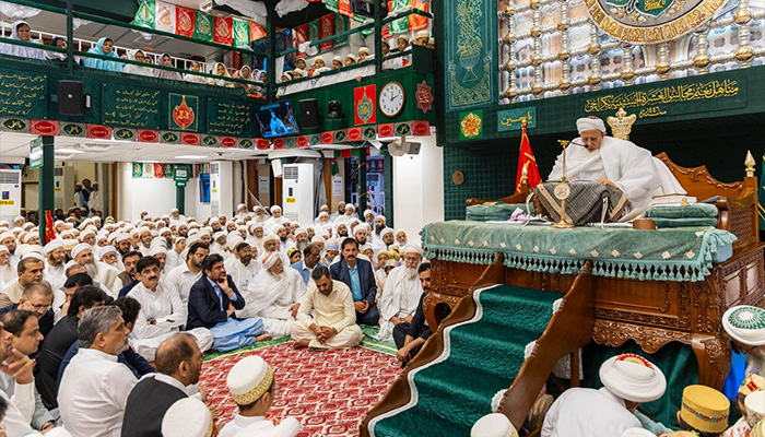 Dawoodi Bohra communitys head Syedna Mufaddal Saifuddin addresses the Muharram congregation in Karachi on July 14, 2024. — Supplied