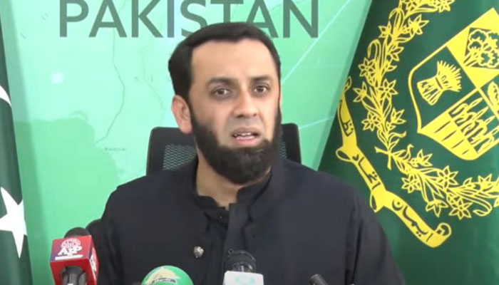 Federal Minister for Information & Broadcasting Attaullah Tarar addresses a press conference in Islamabad on July 15, 2024. — Screengrab via Geo News