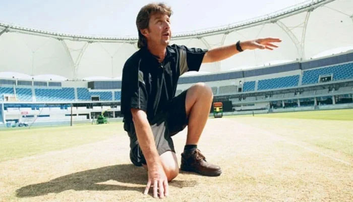 Tony Hemming gestures while visiting a pitch at a cricket stadium. — Dubai Sports City/File