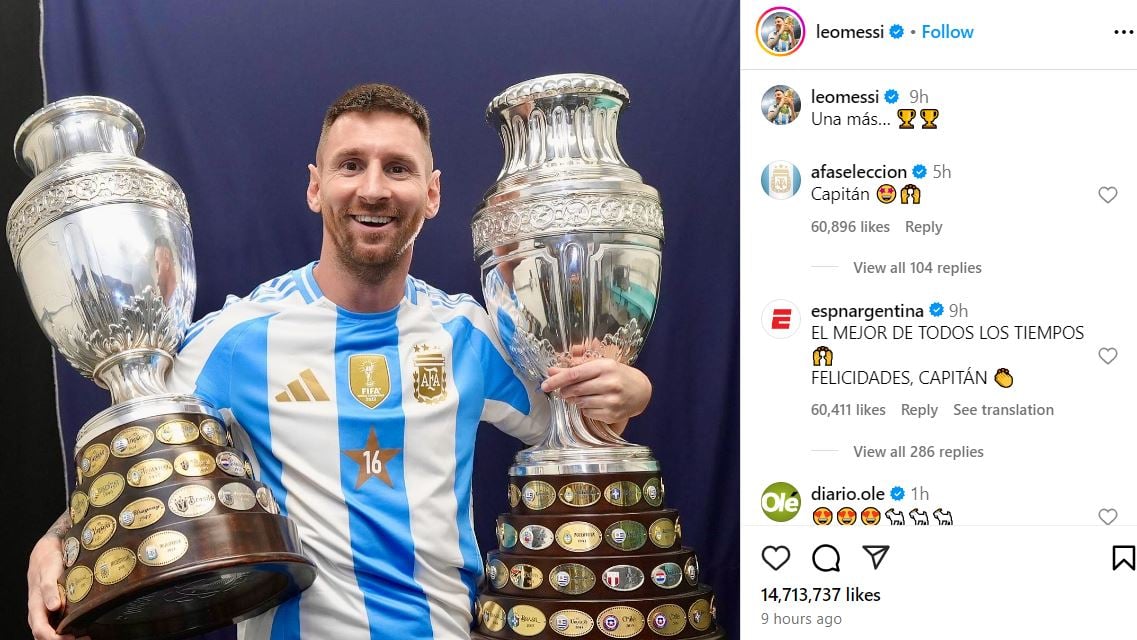 Lionel Messi celebrates historic Copa America win by Argentina