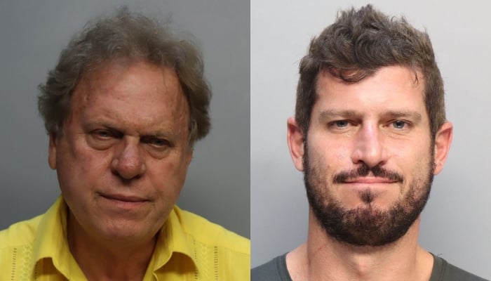 This combination of images shows police booking photos of head of Colombias soccer federation Ramon Jesurun (left) and his son Ramon Jamil Jesurun in Miami, Florida, US, July 15, 2024. — Reuters