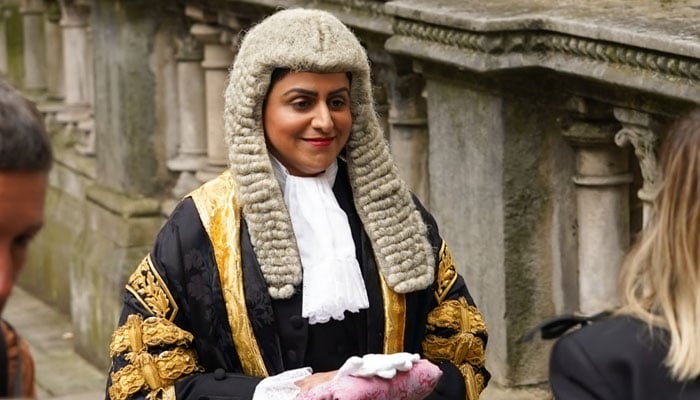 Shabana Mahmood, the United Kingdoms new Lord Chancellor can be seen dressed in formal court attire at oath-taking ceremony at the Royal Courts of Justice in London on July, 15, 2024. — X/@MoJGovUK