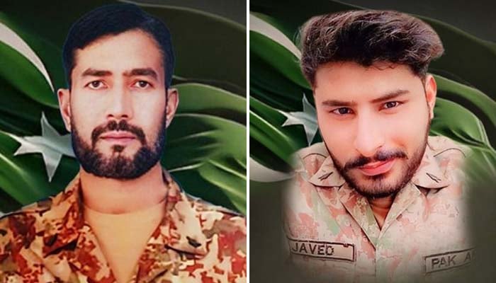 Martyred security forces personnel Naib Subedar Muhammad Farooq (left) and Sepoy Muhammad Javed Iqbal. — ISPR/File