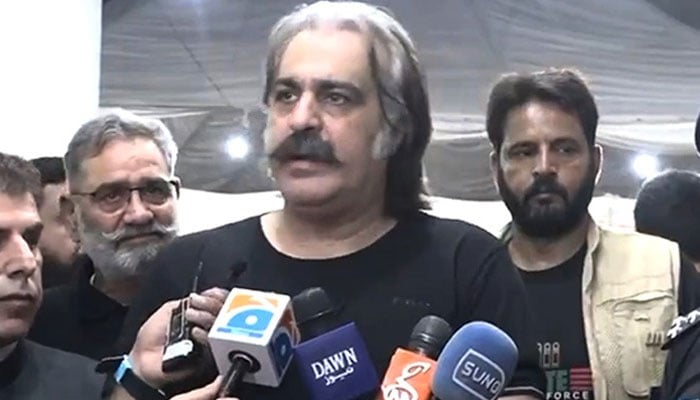 Khyber Pakhtunkhwa Chief Minister Ali Amin Gandapur address the press conference in Peshawar on July 16, 2024. — Screengrab via Geo News