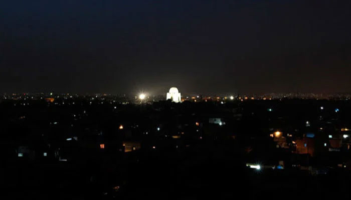 An aerial view of Karachi city in night with Mazaar-e-Quaid seen at a distance. — Reuters/File