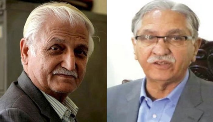 Former PPP senator Farhat Ullah Babar (left) and PPPP Secretary General Nayyar Hussain Bokhari. — PIPS website/Online/File