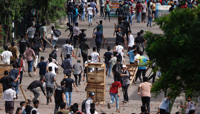 Bangladesh Chhatra League, the student wing of the ruling party Bangladesh Awami League, and anti-quota protesters engage in a clash at the Dhaka College area, in Dhaka, Bangladesh, July 16, 2024. — Reuters