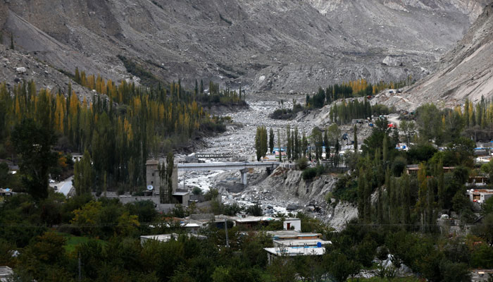 A view of the newly built Hassanabad bridge, which replaced a bridge that collapsed when the Shisper glacier caused Glacial Lake Outburst Flooding (Gof), in Hassanabad village, Pakistan, October 8, 2023. — Reuters