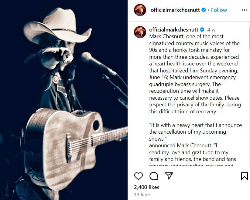 Country legend Mark Chesnutt announces comeback after health scare