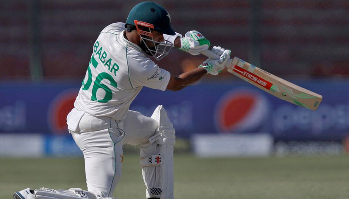 Pakistans captain Babar Azam plays a shot at the National Stadium Karachi, Pakistan on December 19, 2022. — Reuters