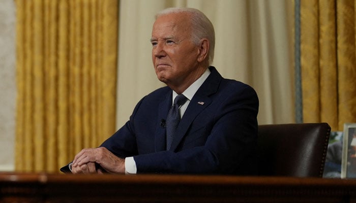 US President Joe Biden delivers an address to the nation from the Oval Office of the White House in Washington, DC on July 14, 2024. — Reuters