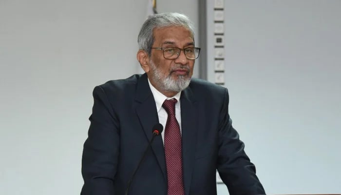 Justice (retd) Maqbool Baqar speaks during a ceremony at the Federal Judicial Academy in Islamabad. — Federal Judicial Academy