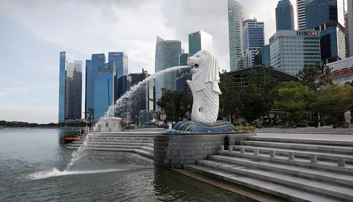 A water fountain is seen in an empty Merlion Park, as tourism braces for a sharp decline following the outbreak of the coronavirus disease (COVID-19) at Marina Bay in Singapore, March 26, 2020. — Reuters