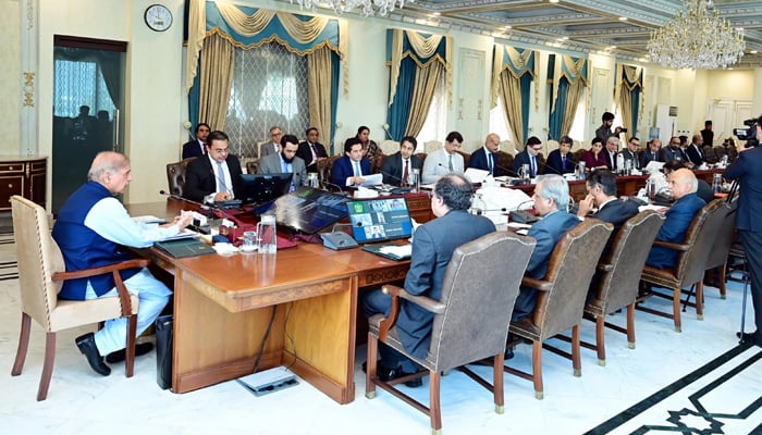 PM Shehbaz Sharif chairs the review meeting on reforms and digitisation of the Federal Board of Revenue (FBR) on July 18, 2024. — PID