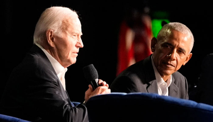 US President Joe Biden speaks during a campaign event with former president Barack Obama on Saturday, June 15, 2024, in Los Angeles — AFP