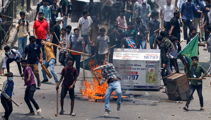 Anti-quota supporters clash with police and Awami League supporters at the Rampura area in Dhaka, Bangladesh, on July 18, 2024. — Reuters