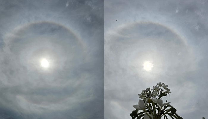 A combination image showing Sun halo in Karachis sky on July 19, 2024. — Reporter