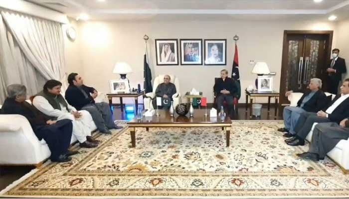 In a file photo, a PML-N delagtion meets PPP leaders at Bilawal House in Lahore in this still taken from a video. — X/MediaCellPPP