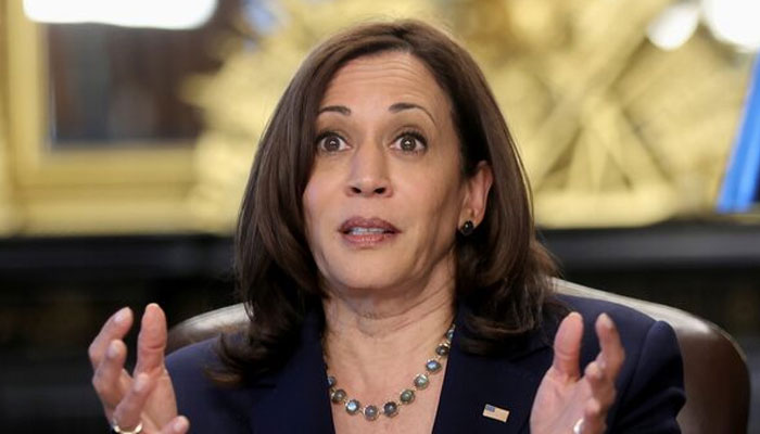 US Vice President Kamala Harris speaks from her offices in the Eisenhower Executive Office Building on the White House campus in Washington, US May 13, 2021. — Reuters