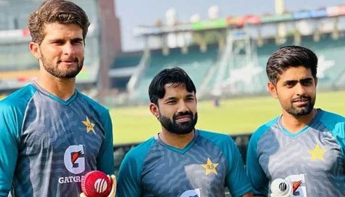 (Right to left) Pakistan captain Babar Azam, wicketkeeper-batter Mohammad Rizwan, and fast bowler Shaheen Shah Afridi — X/@iShaheenAfridi