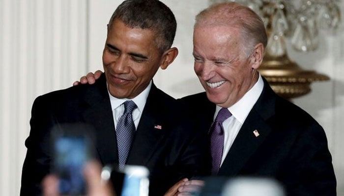 Former President of the US Barack Obama (left) and President Joe Biden at the 25th anniversary of the White House initiative on Educational Excellence for Hispanics at the White House on October 15, 2015, in Washington DC —Reuters