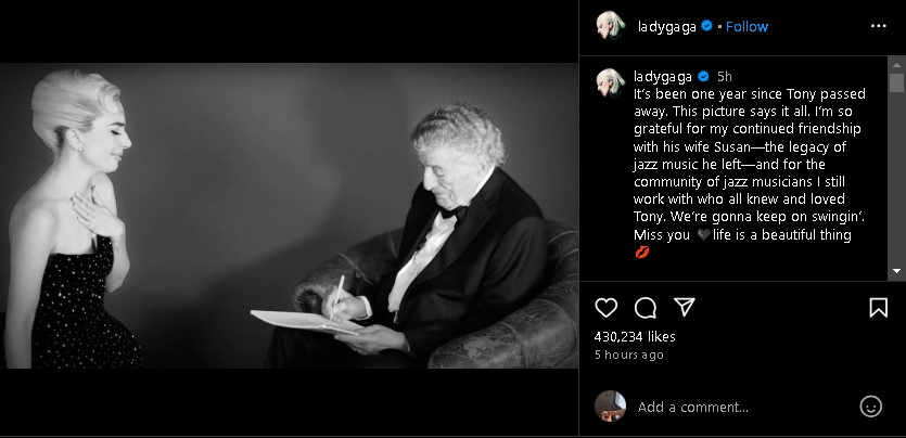 Lady Gaga and Tony Bennett collaborated on her 2021 album Love for Sale