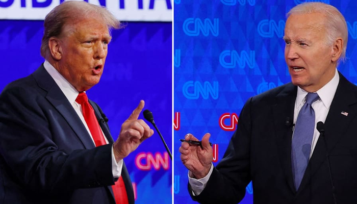 Democratic Party presidential candidate US President Joe Biden and Republican presidential candidate former US president Donald Trump speak during a presidential debate in Atlanta, Georgia, US, June 27, 2024 in a combination photo. — Reuters