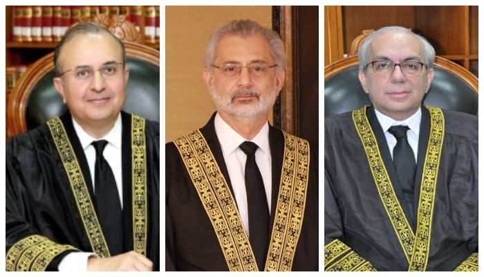 (Left to right) Justice Mansoor Ali Shah, Chief Justice Qazi Faez Isa, and Justice Munib Akhtar. — SC website