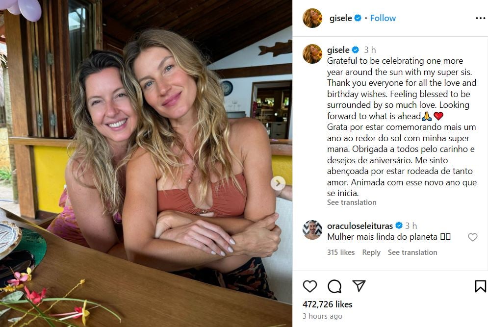 Gisele Bundchen celebrates 44th birthday around the sun and super sis