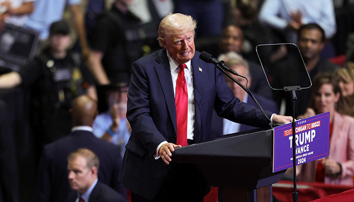 Republican presidential nominee and former US President Donald Trump speaks, as he holds a campaign rally for the first time with his running mate, Republican vice presidential nominee US Senator J D Vance in Grand Rapids, Michigan, July 20, 2024. — Reuters