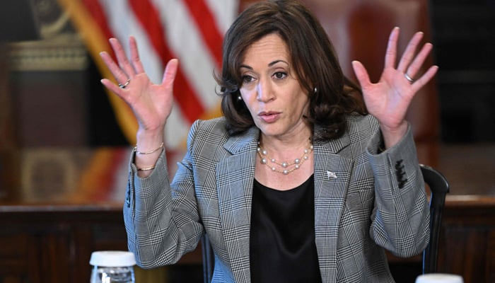 US Vice President Kamala Harris speaks during a meeting with civil rights leaders and consumer protection experts to discuss the societal impact of artificial intelligence, in the Eisenhower Executive Office building in Washington, DC, on July 12, 2023. — AFP