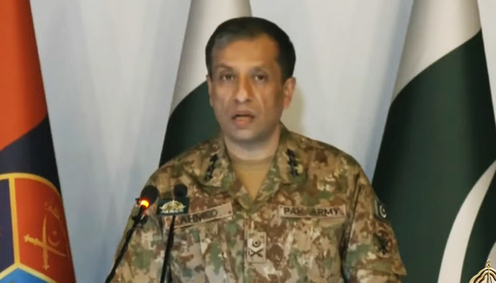 DG ISPR Lieutenant General Ahmed Sharif Chaudhry addressing a press conference in Rawalpindi, on July 22, 2024. — Screengrab/Geo News