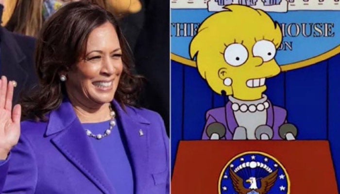 This combination of images shows US Vice President Kamala Harris (left) and The Simpsons character Lisa Simpson. — X/@kirawontmiss