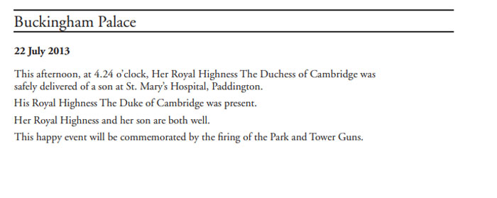 How Buckingham Palace had reacted to Prince Georges birth?