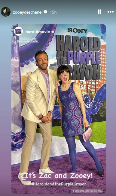 Zooey Deschanel dons violet dress as she attends the premiere of her film