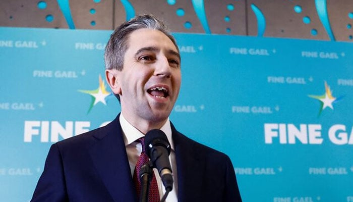 Irelands Minister for Higher Education, Simon Harris, speaks after being announced as the new leader of Fine Gael at the partys leadership election convention, in Athlone, Ireland on March 24, 2024. — Reuters