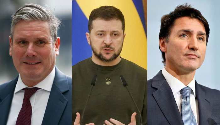 (Left to right) A combination of images showing British Labour Party leader Keir Starmer, Ukrainian President Volodymyr Zelenskiy, and Canadas Prime Minister Justin Trudeau. — Reuters/File