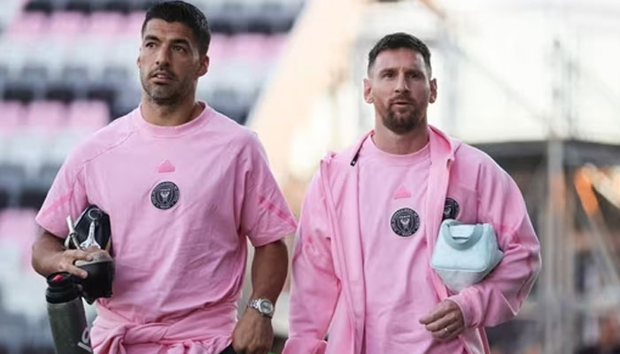 Inter Miami CF forward Luis Suarez (left) and forward Lionel Messi (right) seen ahead of a pre-season match. —Reuters/file