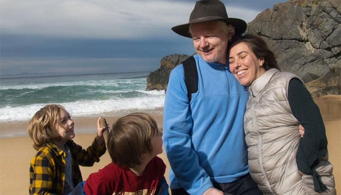 WikiLeaks founder Julian Assange poses with wife, Stella, and their two children Gabriel and Max on a beach in Australia. — Instagram/@stellaassange